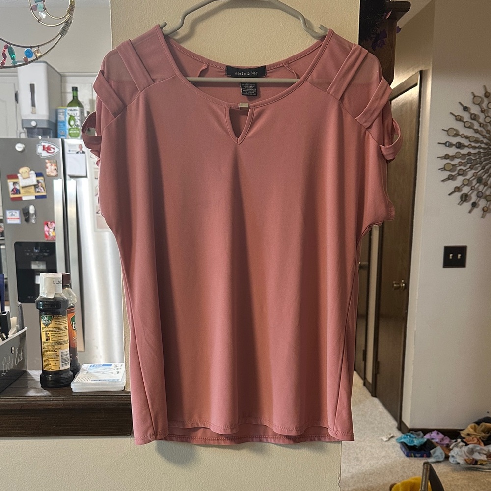 Women's Blush Pink Blouse with Shoulder Accents